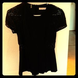 Rebecca Taylor Black Lace Peplum Top